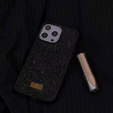 アイホン 15 プラス スマホケース メタルロゴ swarovski風