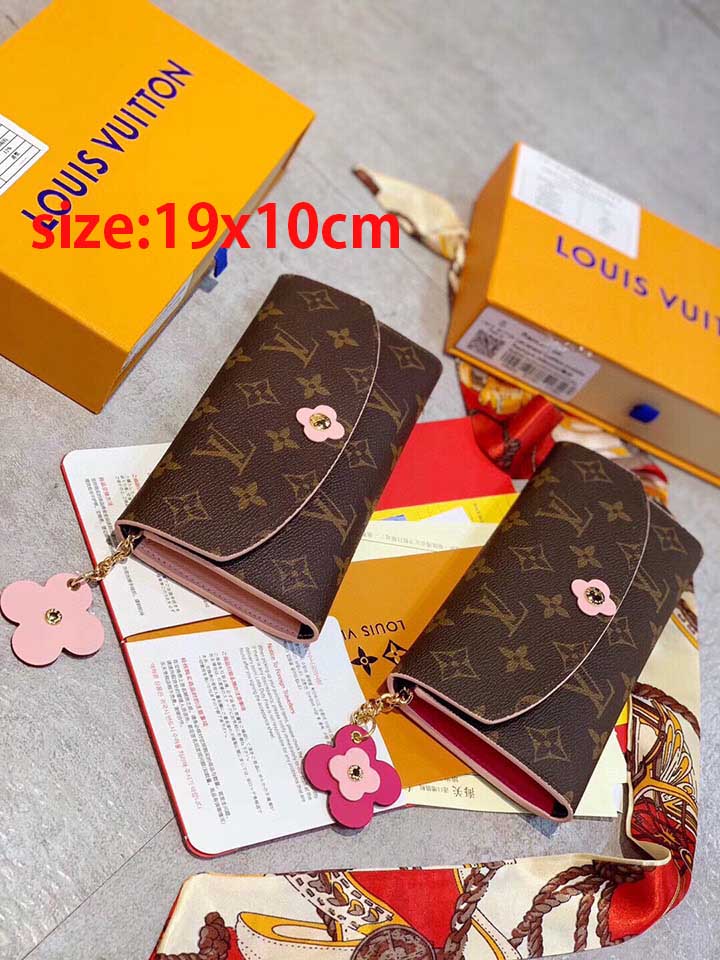 LV、エミリー、クラシック、財布、クローバー、花々、粉色レザー、モノグラム花模様、実用的、優雅、アップグレード版