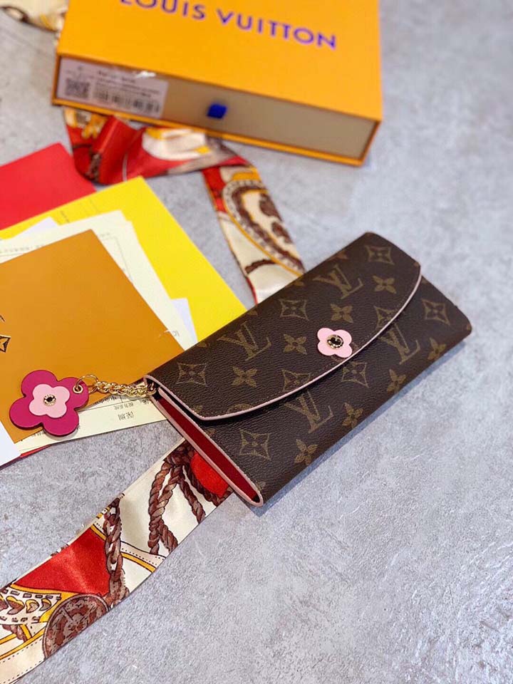 LV、エミリー、クラシック、財布、クローバー、花々、粉色レザー、モノグラム花模様、実用的、優雅、アップグレード版