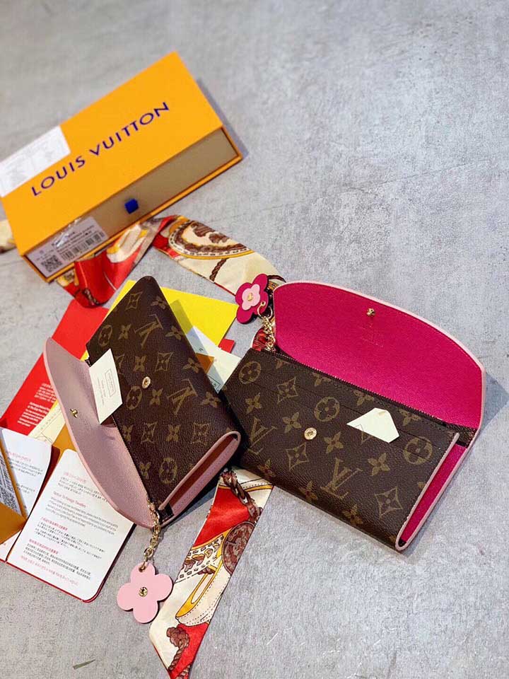 LV、エミリー、クラシック、財布、クローバー、花々、粉色レザー、モノグラム花模様、実用的、優雅、アップグレード版