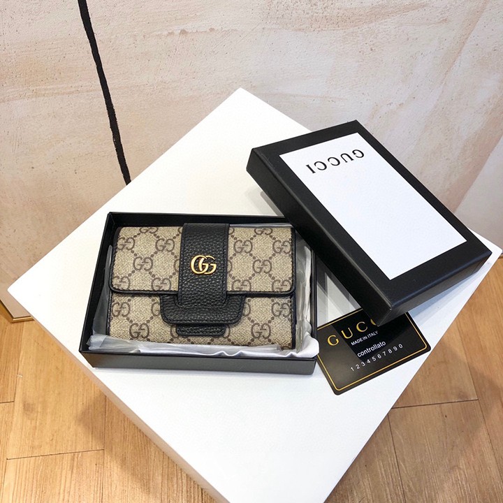 GUCCI、9885、ブラック、ピンク、専門店、最新、輸入牛革、高品質、多機能、小財布