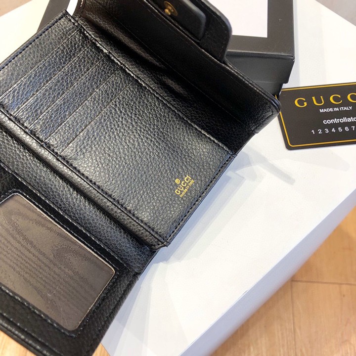 GUCCI、9885、ブラック、ピンク、専門店、最新、輸入牛革、高品質、多機能、小財布