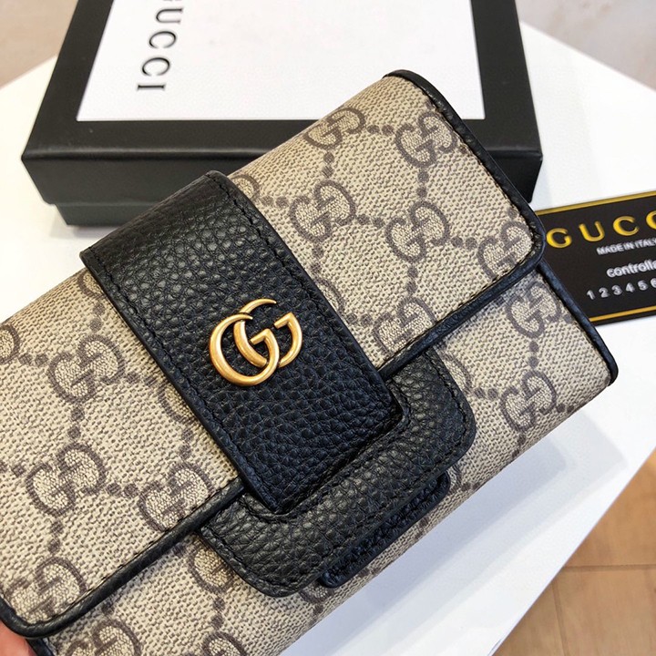 GUCCI、9885、ブラック、ピンク、専門店、最新、輸入牛革、高品質、多機能、小財布